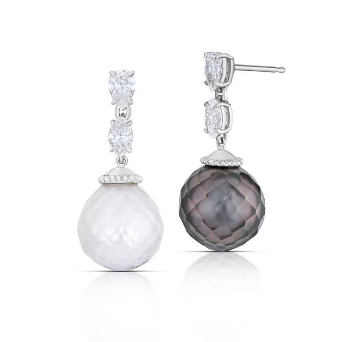 062 Carat Diamond and Pearl Drop Earrings Stephen Silver Fine Jewelry Earrings