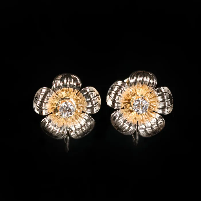 10K Yellow Gold 022 CTW Diamond Flower Earrings OTC Earrings