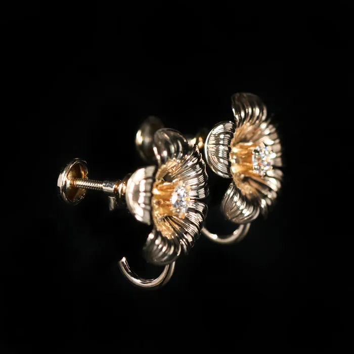 10K Yellow Gold 022 CTW Diamond Flower Earrings OTC Earrings