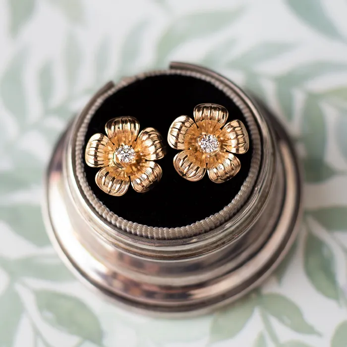 10K Yellow Gold 022 CTW Diamond Flower Earrings OTC Earrings