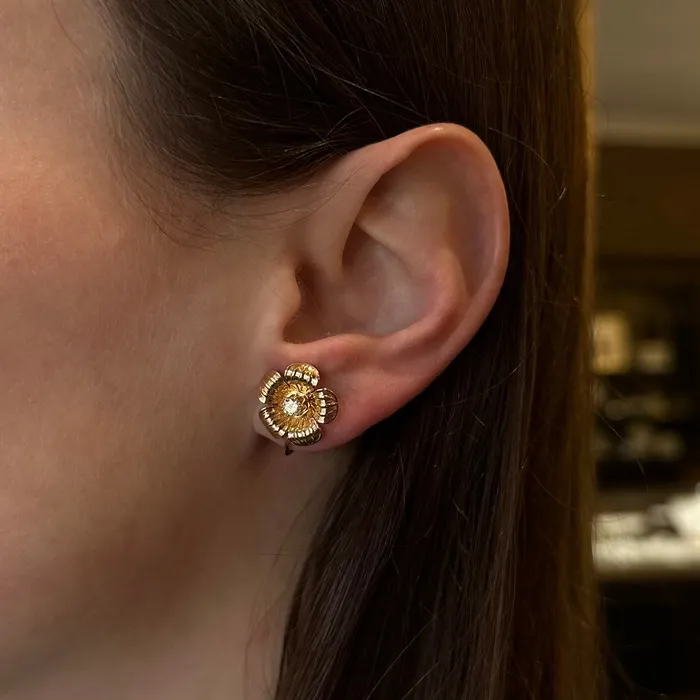 10K Yellow Gold 022 CTW Diamond Flower Earrings OTC Earrings
