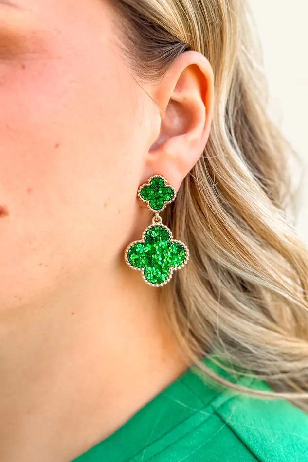 2 Sequin Clover Drop Earrings Green Golden Stella Earrings