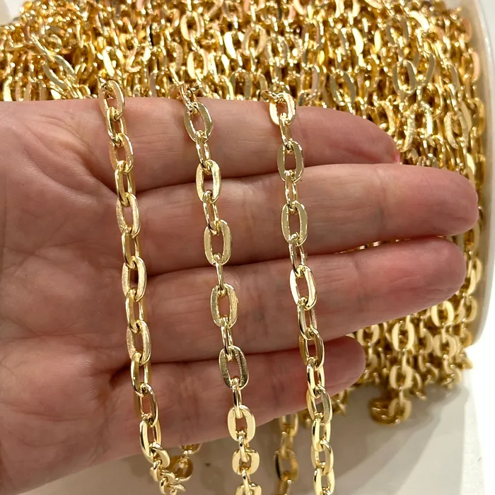 24Kt Gold Plated 9x5mm Open Link Chain 1 Meter Gold Plated Link Chain Peppy Beads Rings