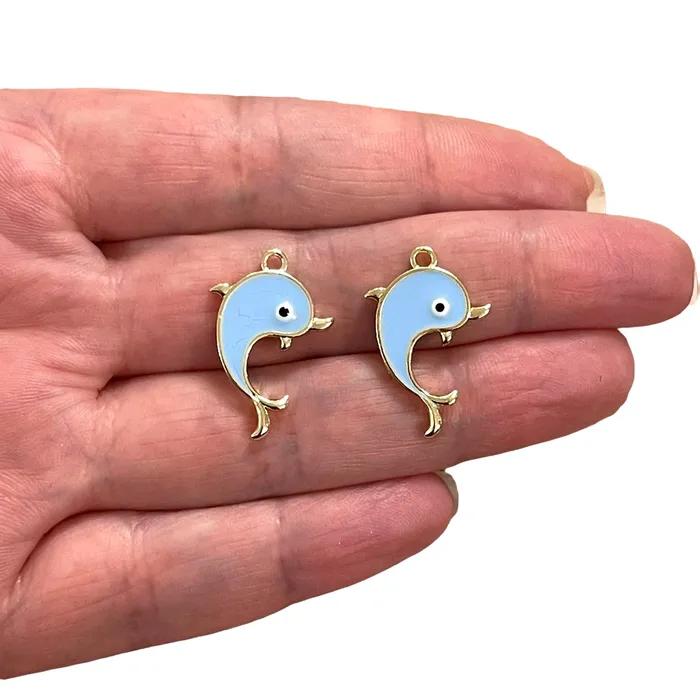24Kt Gold Plated Baby Blue Enamelled Dolphin Charms 2 Pcs in a pack Peppy Beads Earrings 24Kt Gold Plated Baby Blue Enamelled Dolphin Charms 2 Pcs in a pack Peppy Beads Earrings