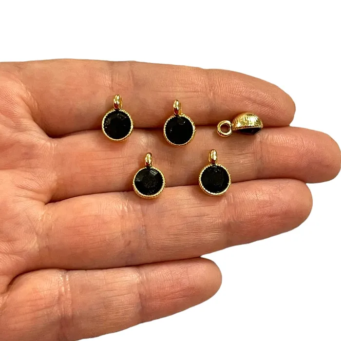 24Kt Gold Plated Black Swarovski Charms 5 pcs in a pack Peppy Beads Earrings