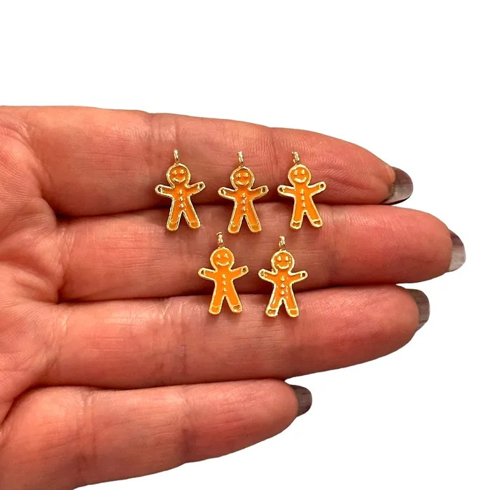 24Kt Gold Plated Brass Enamelled Gingerbread Man Charms 5 pcs in a pack Peppy Beads Earrings 24Kt Gold Plated Brass Enamelled Gingerbread Man Charms 5 pcs in a pack Peppy Beads Earrings