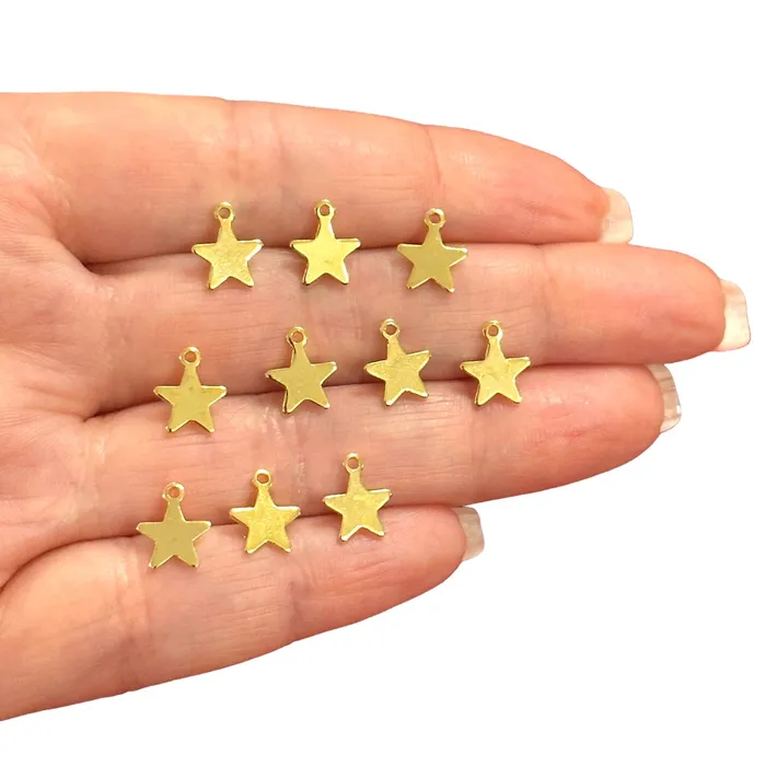 24Kt Gold Plated Brass Star Charms 10 pcs in a pack Peppy Beads Earrings