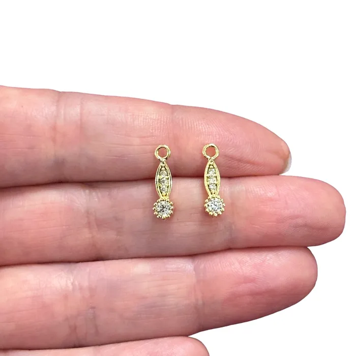 24Kt Gold Plated CZ Micro Pave Drop Charms 2 pcs in a pack Peppy Beads Earrings 24Kt Gold Plated CZ Micro Pave Drop Charms 2 pcs in a pack Peppy Beads Earrings