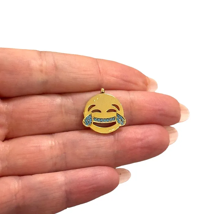 24Kt Gold Plated CZ Micro Pave Emoji Charm Peppy Beads Charm Necklaces