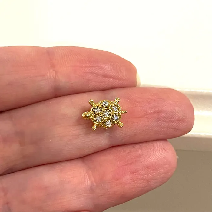 24Kt Gold Plated CZ Micro Pave Turtle Charm Peppy Beads Charm Necklaces