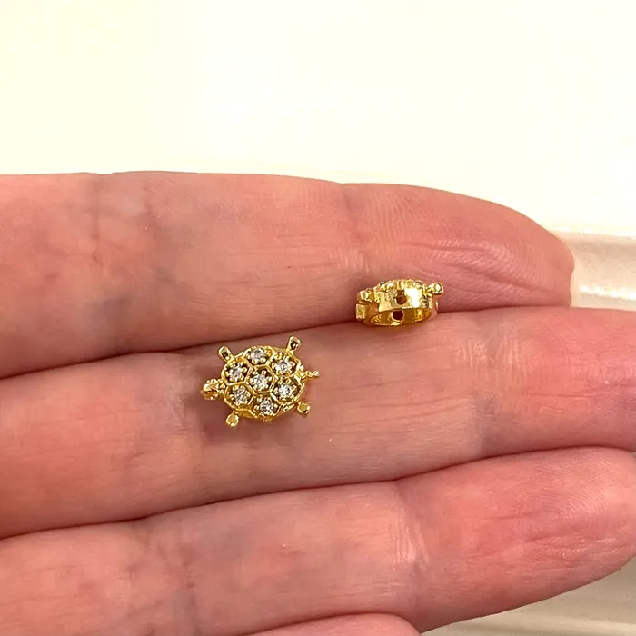 24Kt Gold Plated CZ Micro Pave Turtle Charm Peppy Beads Charm Necklaces 24Kt Gold Plated CZ Micro Pave Turtle Charm Peppy Beads Charm Necklaces