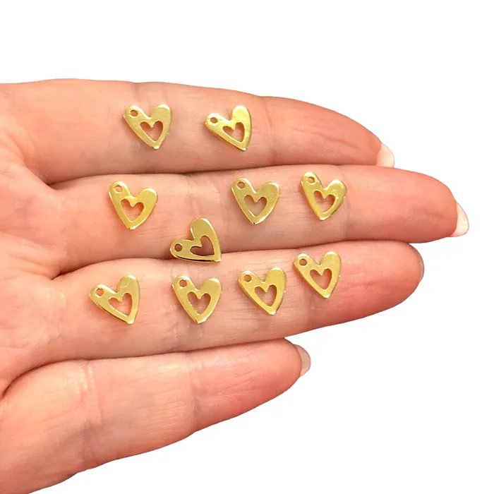 24Kt Gold Plated Heart Charms10 pcs in a pack Peppy Beads Earrings