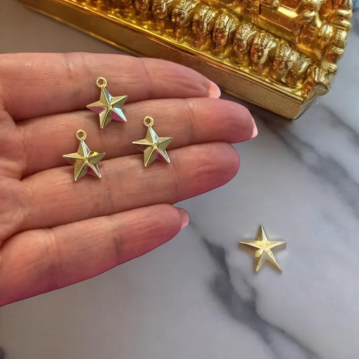 24Kt Gold Plated Hollow Star Charms 3 pcs in a pack Peppy Beads Earrings