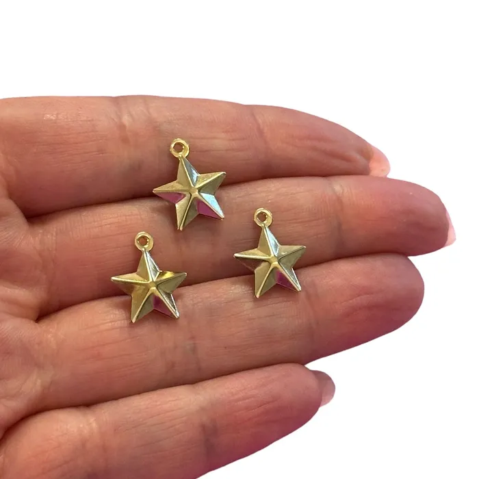 24Kt Gold Plated Hollow Star Charms 3 pcs in a pack Peppy Beads Earrings