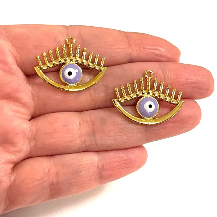 24Kt Gold Plated Lilac Evil Eye Charms 2 pcs in a pack Peppy Beads Earrings