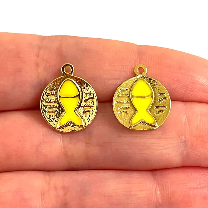 24Kt Gold Plated Neon Yellow Enamelled Lucky Fish Charms 2 pcs in a pack Peppy Beads Earrings 24Kt Gold Plated Neon Yellow Enamelled Lucky Fish Charms 2 pcs in a pack Peppy Beads Earrings