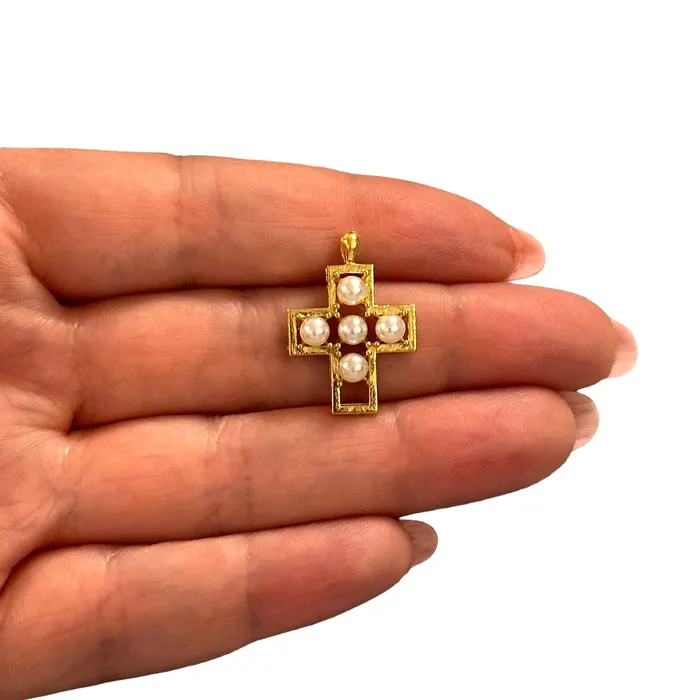 24Kt Gold Plated Stunning Pearly Cross Pendant Peppy Beads Necklaces