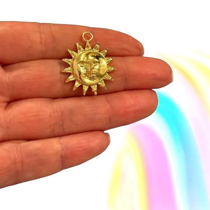 24Kt Gold Plated Sun Moon Pendant Celestial Astrology Charm Peppy Beads Necklaces 24Kt Gold Plated Sun Moon Pendant Celestial Astrology Charm Peppy Beads Necklaces
