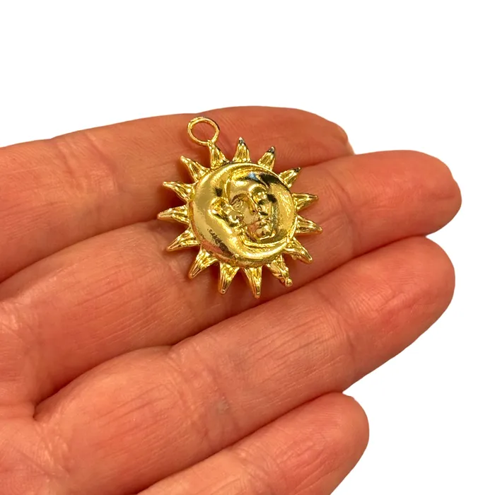 24Kt Gold Plated Sun Moon Pendant Celestial Astrology Charm Peppy Beads Necklaces