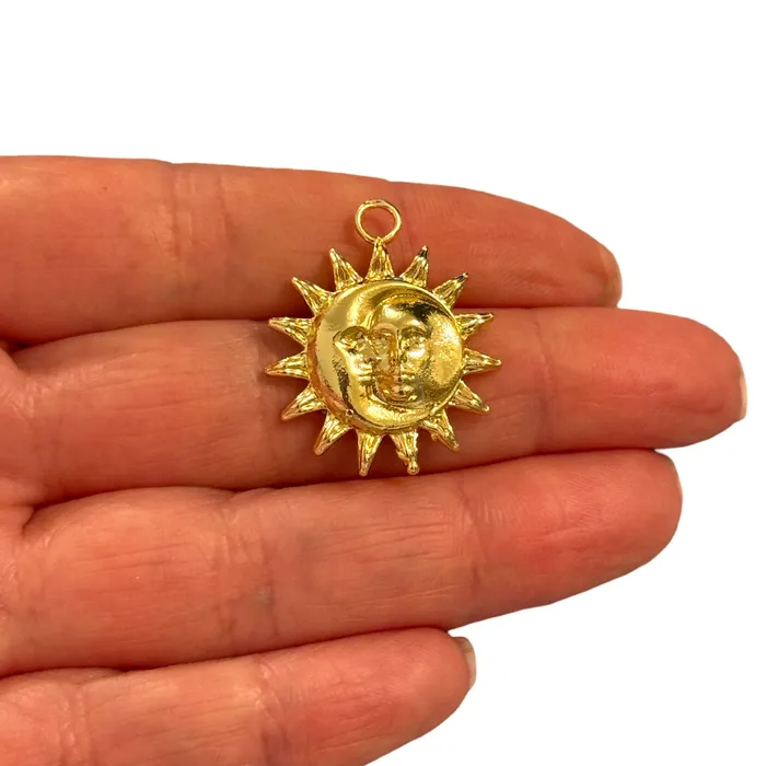 24Kt Gold Plated Sun Moon Pendant Celestial Astrology Charm Peppy Beads Necklaces