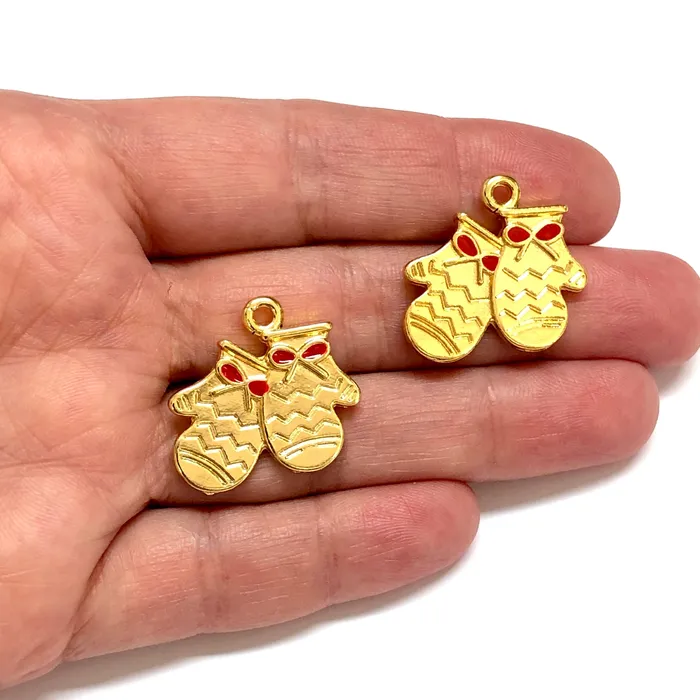 24Kt Gold Plated Xmas Gloves Charms 2 pcs in a pack Peppy Beads Earrings