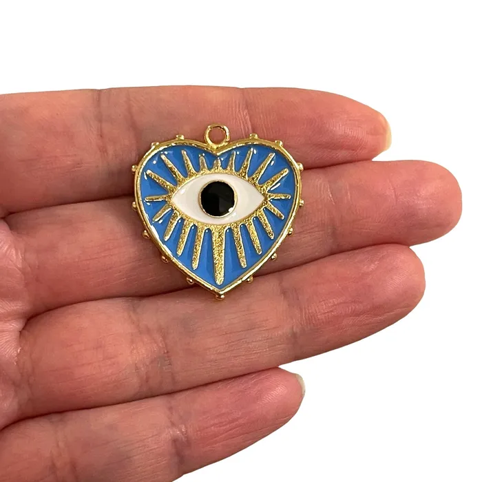 24Kt Shiny Gold Plated Brass Heart Pendant Gold Heart Blue Enamelled Pendant With Eye Peppy Beads Necklaces 24Kt Shiny Gold Plated Brass Heart Pendant Gold Heart Blue Enamelled Pendant With Eye Peppy Beads Necklaces