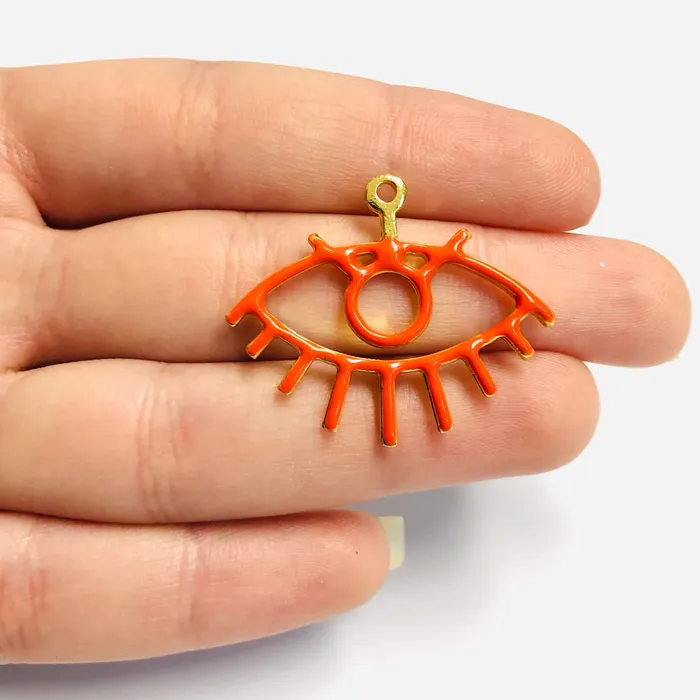 24Kt Shiny Gold Plated Orange Enamelled Eye Charm Peppy Beads Earrings