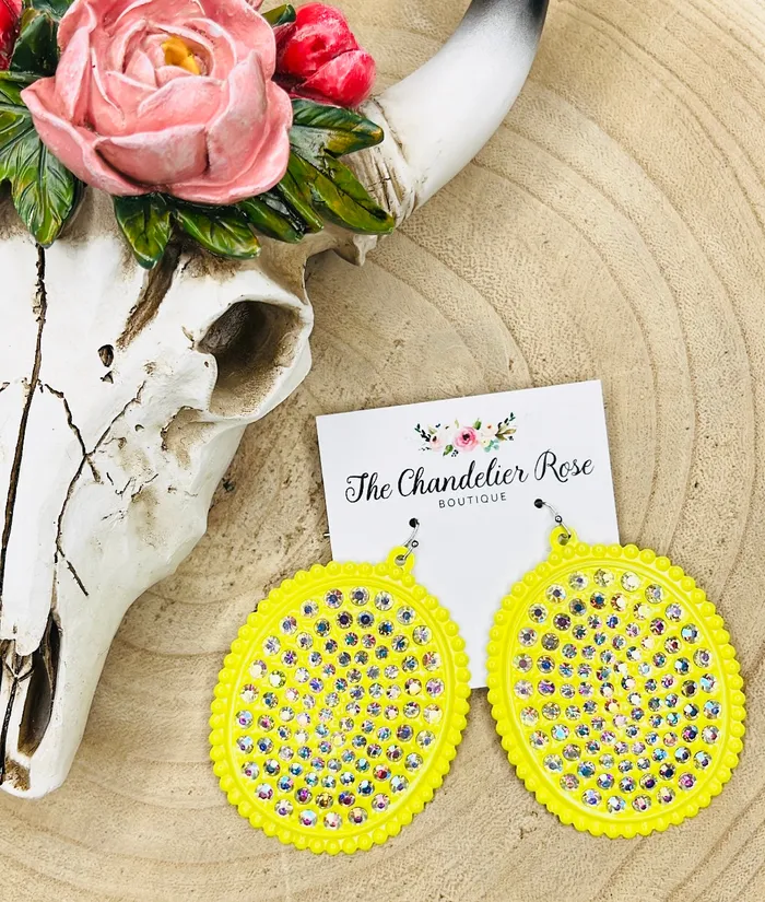 ACE WHOLESALE AB Stone Oval Earrings Highlighter Yellow Earrings
