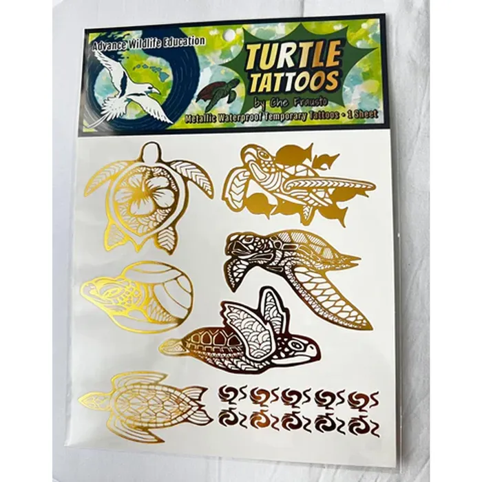 ADVANCEWILDLIFE PreStyled Sets Turtle Temporary Tattoos Gold Metallic