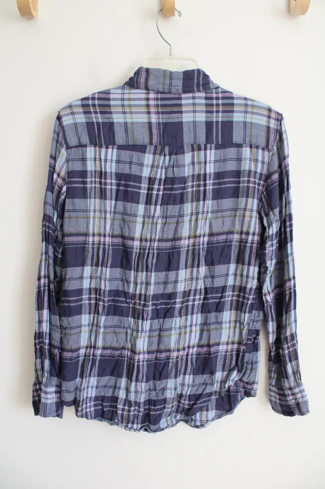 Aerie Blue Pink Plaid Button Down Long Sleeved Top XS Aerie Rings