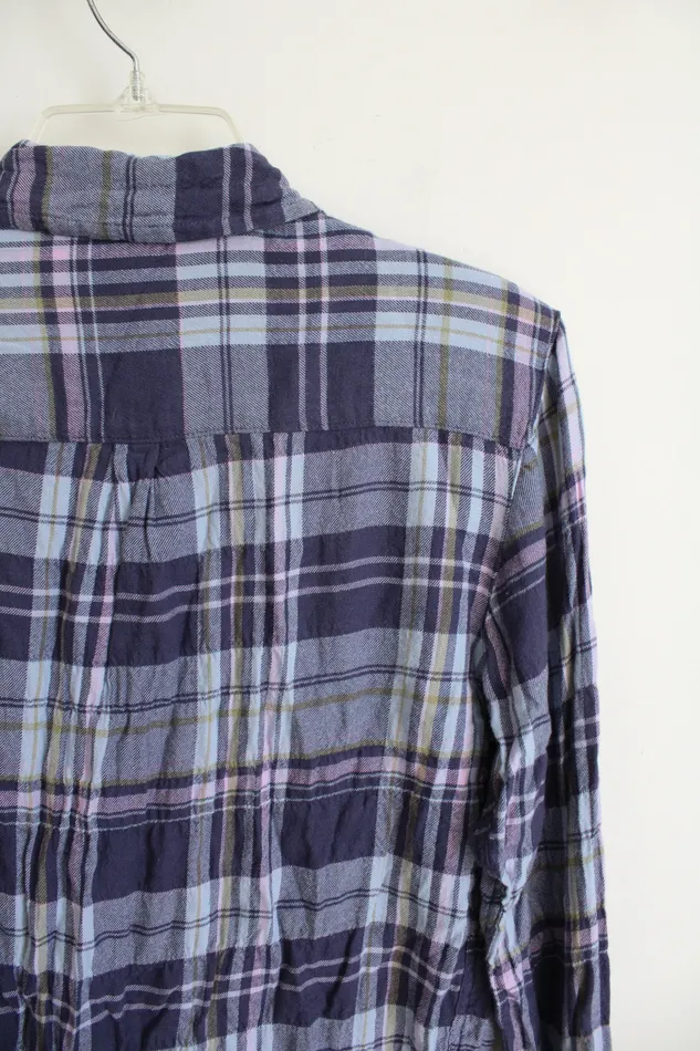 Aerie Blue Pink Plaid Button Down Long Sleeved Top XS Aerie Rings