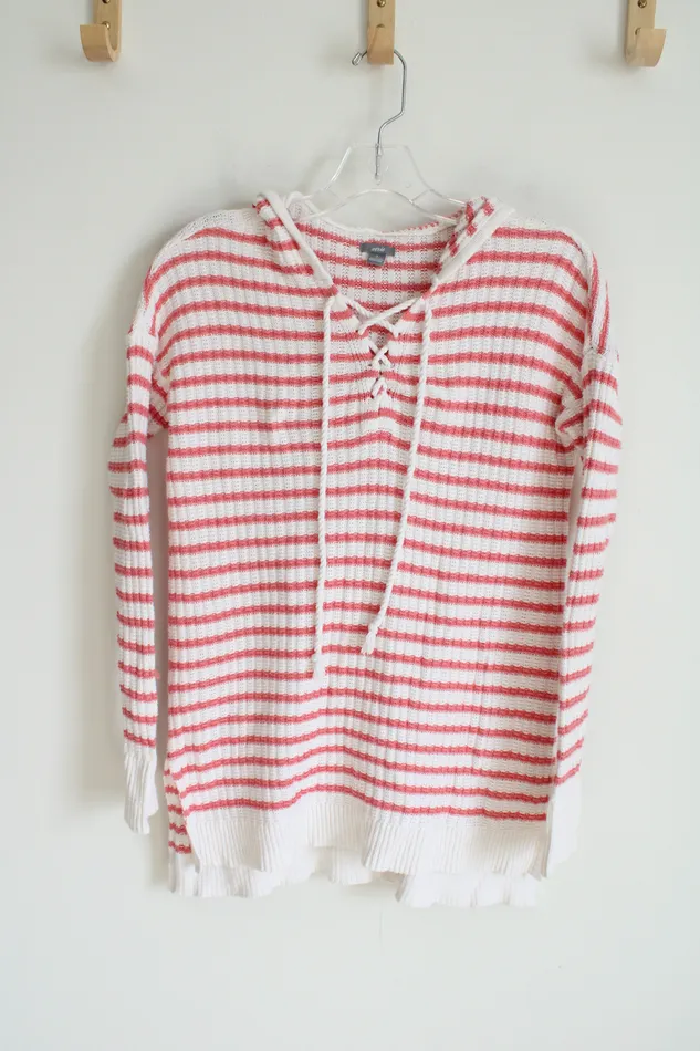Aerie Rings Aerie Coral White Knit Sweater Hoodie S