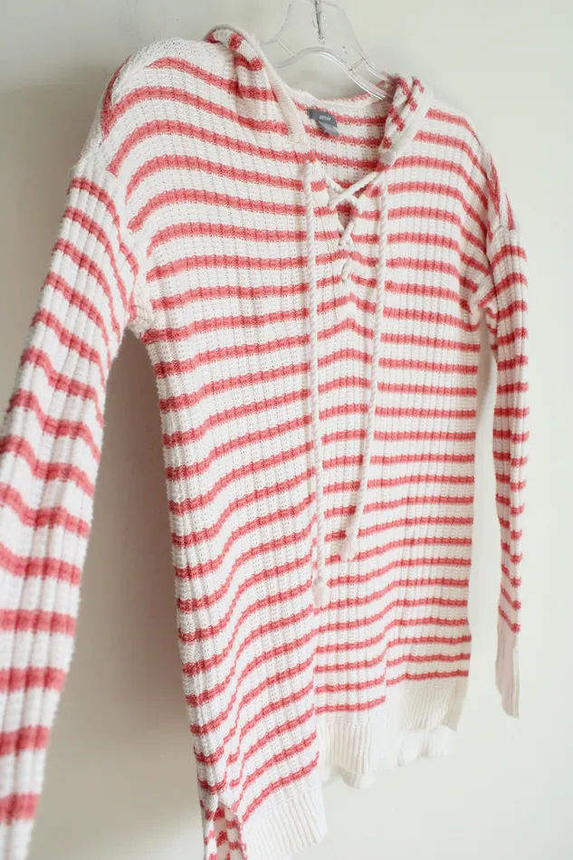 Aerie Rings Aerie Coral White Knit Sweater Hoodie S