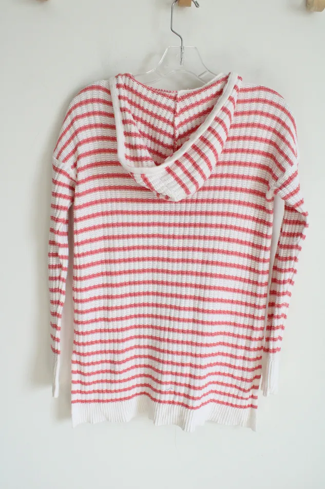 Aerie Rings Aerie Coral White Knit Sweater Hoodie S