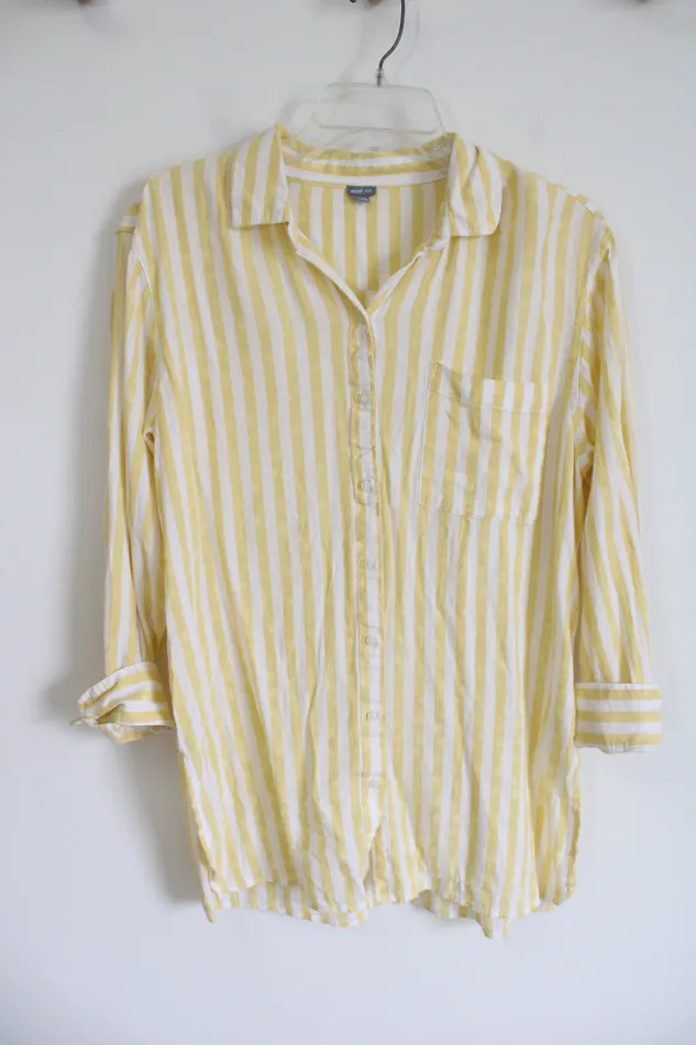Aerie Rings Aerie Yellow White Striped Button Down Top XS