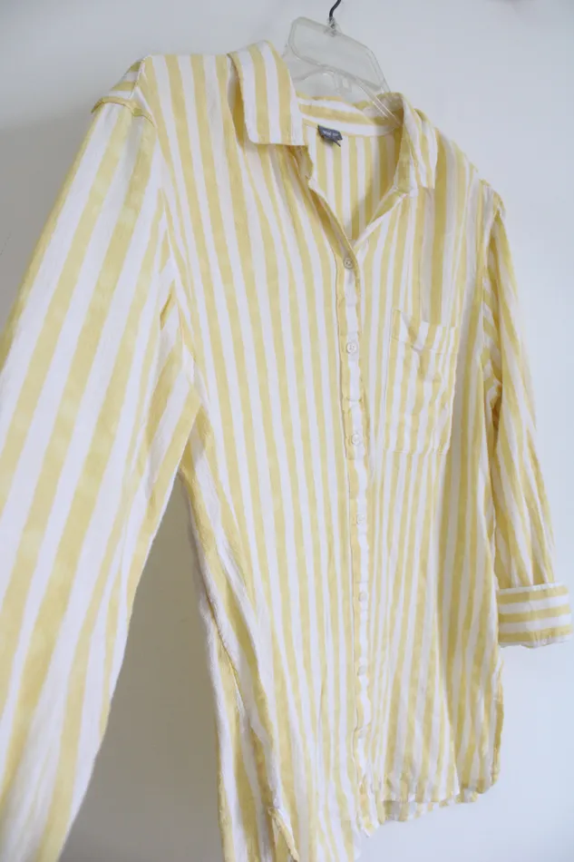 Aerie Rings Aerie Yellow White Striped Button Down Top XS