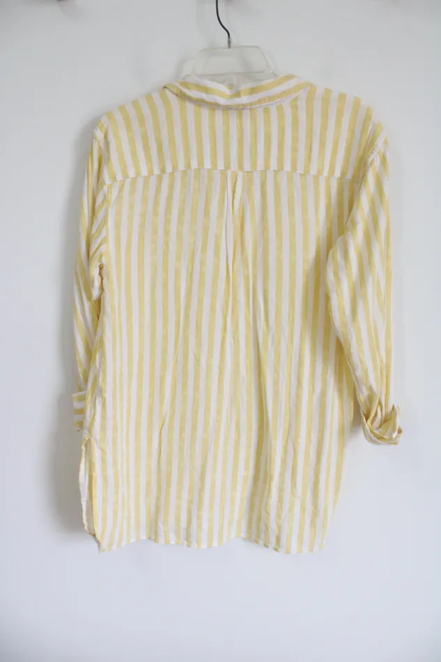 Aerie Rings Aerie Yellow White Striped Button Down Top XS
