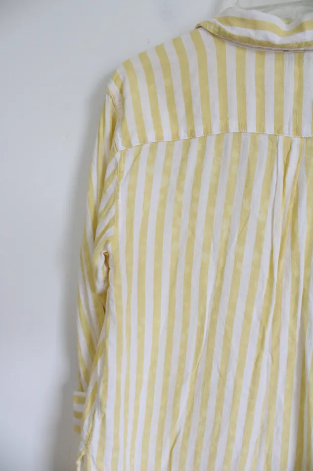 Aerie Rings Aerie Yellow White Striped Button Down Top XS