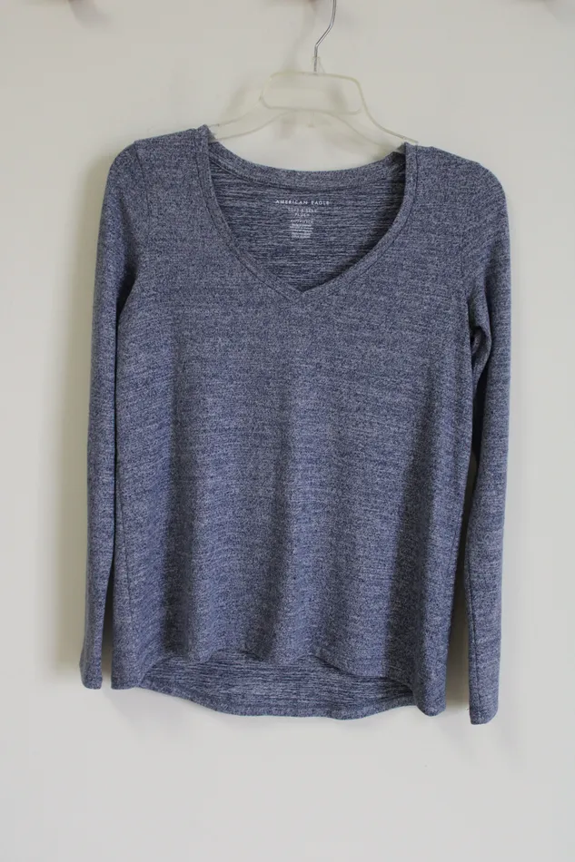 American Eagle Soft Sexy Plush Blue Heathered Top XS American Eagle Rings