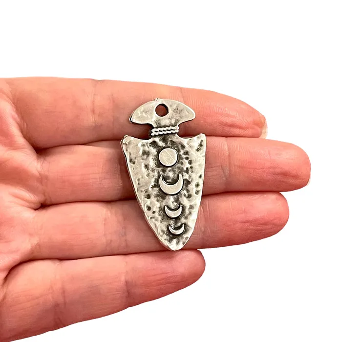 Antique Silver Plated Double Sided Phases of Moon Charm Silver Double Sided Phases of Moon Charm Peppy Beads Necklaces Antique Silver Plated Double Sided Phases of Moon Charm Silver Double Sided Phases of Moon Charm Peppy Beads Necklaces