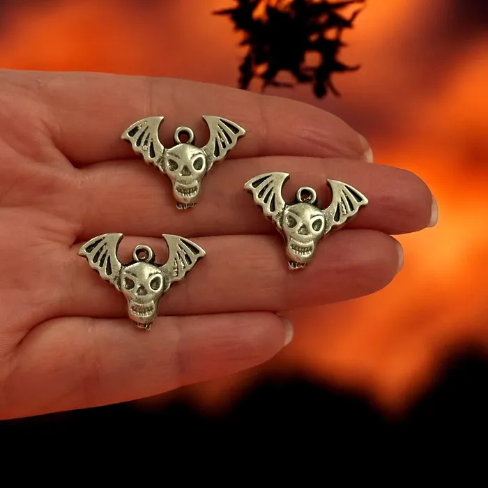 Antique Silver Plated Haunted Skull Wing Charms Halloween Collection 3 pcs in a pack Peppy Beads Earrings Antique Silver Plated Haunted Skull Wing Charms Halloween Collection 3 pcs in a pack Peppy Beads Earrings