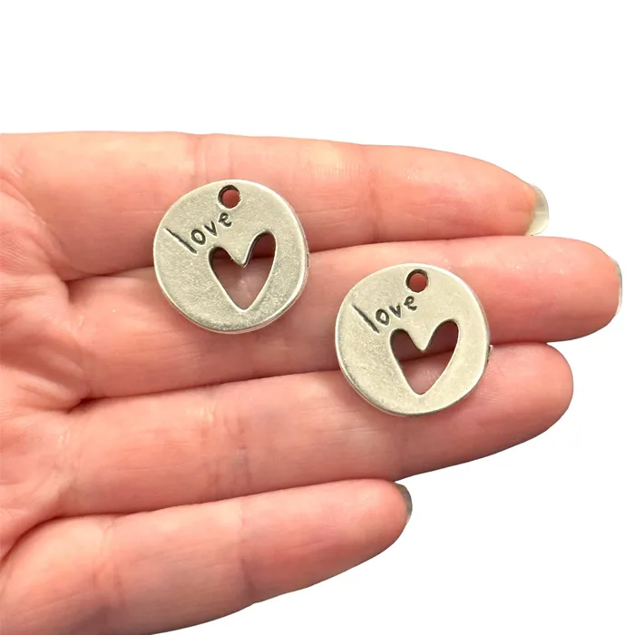 Antique Silver Plated Love Heart Charms 2 pcs in a pack Peppy Beads Necklaces Antique Silver Plated Love Heart Charms 2 pcs in a pack Peppy Beads Necklaces