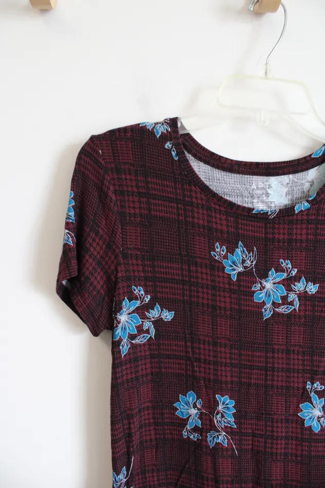 APT9 NEW Apt 9 Maroon Blue Floral Top S Rings