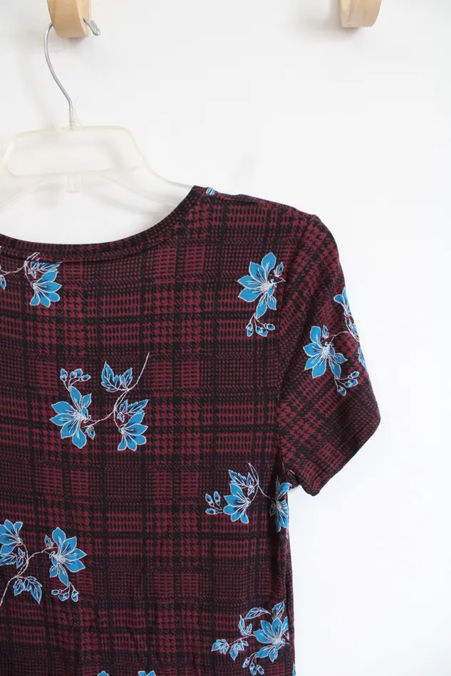 APT9 NEW Apt 9 Maroon Blue Floral Top S Rings