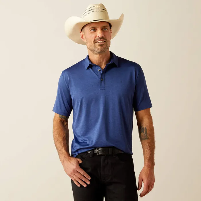 ARIAT MENS CLOTHING ARIAT MENS CHARGER 20 FITTED POLO BLUE DEPTHS Rings