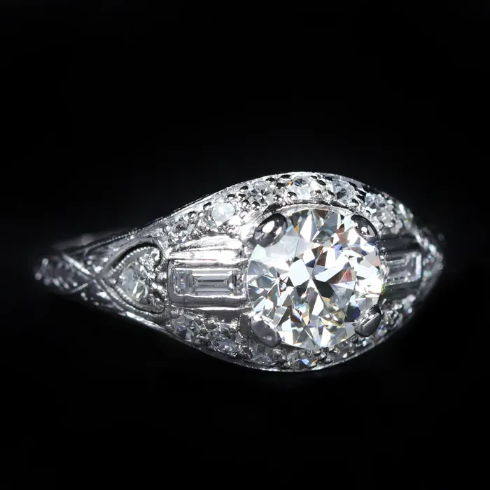 Art Deco Platinum 106 Carat Old European Cut Diamond Engagement Ring Carl Blackburn Fine Jewelry Rings