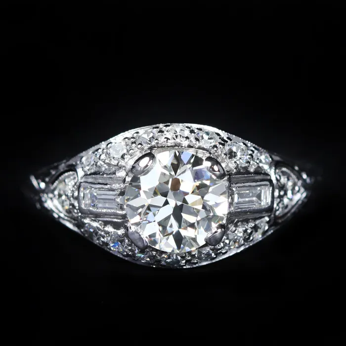 Art Deco Platinum 106 Carat Old European Cut Diamond Engagement Ring Carl Blackburn Fine Jewelry Rings