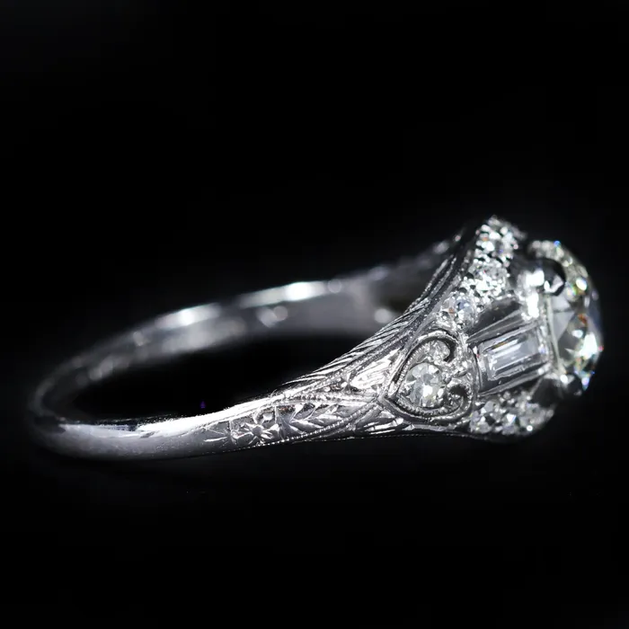 Art Deco Platinum 106 Carat Old European Cut Diamond Engagement Ring Carl Blackburn Fine Jewelry Rings