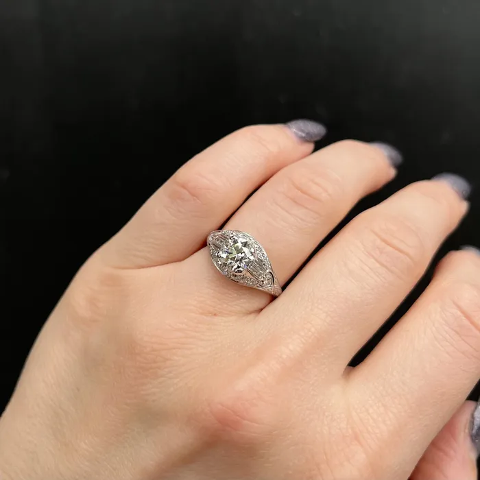 Art Deco Platinum 106 Carat Old European Cut Diamond Engagement Ring Carl Blackburn Fine Jewelry Rings