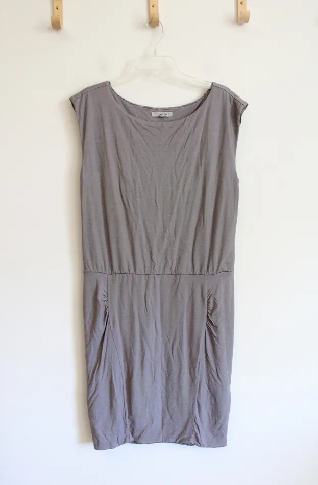 Athleta Brown Gray Striped Knit Dress L Athleta Earrings